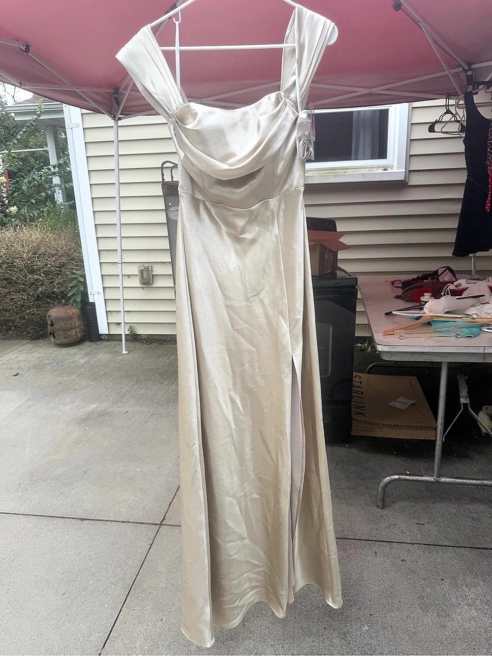 Birdy Grey Mia Dress Satin Cowl Neck Maxi in Cream NWT